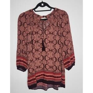 Artisan NY Top Womens 1X Pink Boho Paisley Tunic Peasant Blouse Rayon Print